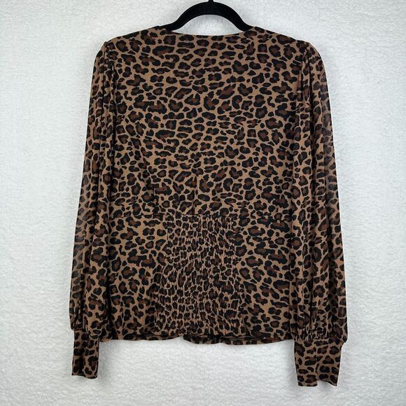 2/$30 Ember Leopard Mesh Corset Style Top L V-Neck Lace-Up Milkmaid Boho Mobwife - Picture 12 of 13